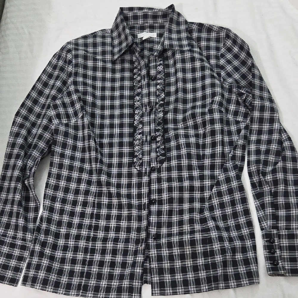 CHARTER CLUB,  Black and White Long Sleeve Shirt